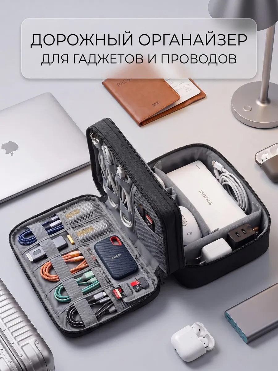 Сумка органайзер для хранения проводов и зарядок