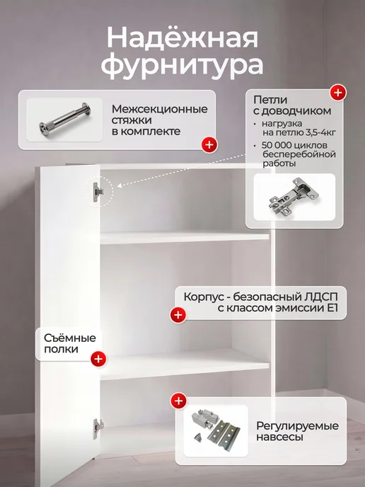 Сурская мебель Кухонный модуль шкаф навесной 60 см Прага высокий 1 створка, белый, фото 4