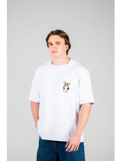 Футболка белая с вышивкой корги с подпалом Хатико 248438988 купить за 2 025 ₽ в интернет‑магазине Wildberries