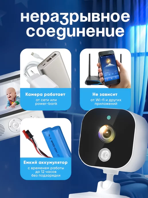 Jullight Видеоняня беспроводная с монитором, белый, фото 4