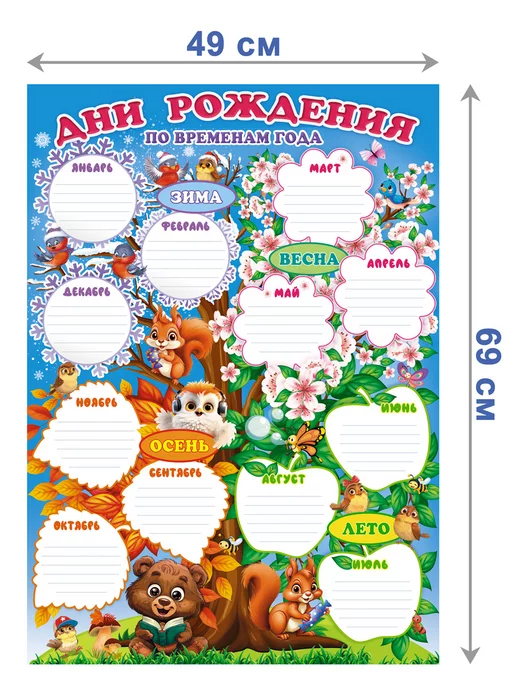 Галерея дизайна Плакат Дни рождения по временам года настенный в школу и сад, голубой, фото 3