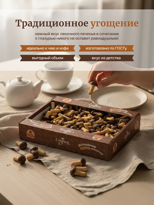 Sweet&delicious Печенье грибочки шоколадные с глазурью карамель 500 гр, 500 г, фото 2