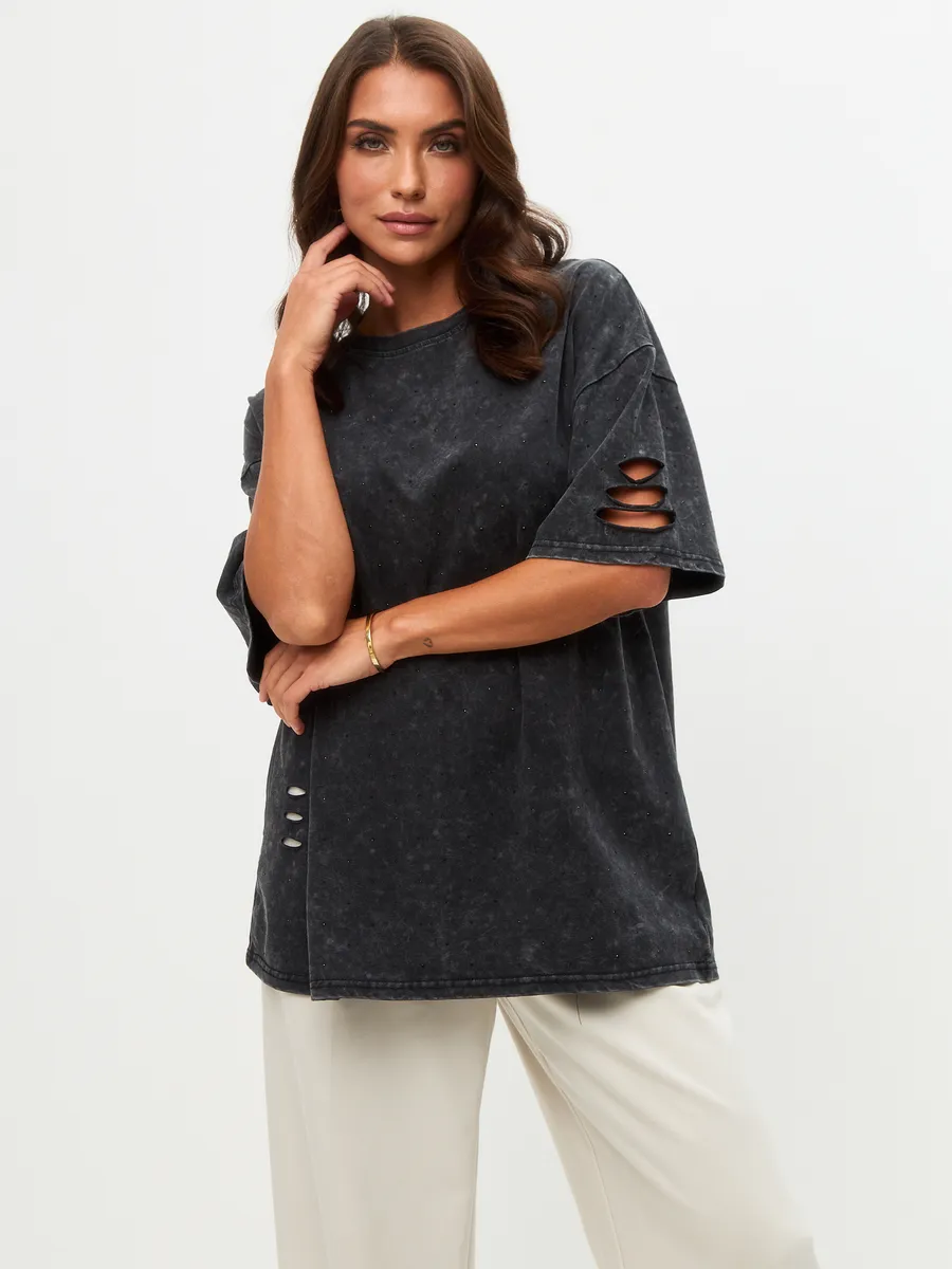 Футболка вареная оверсайз со стразами