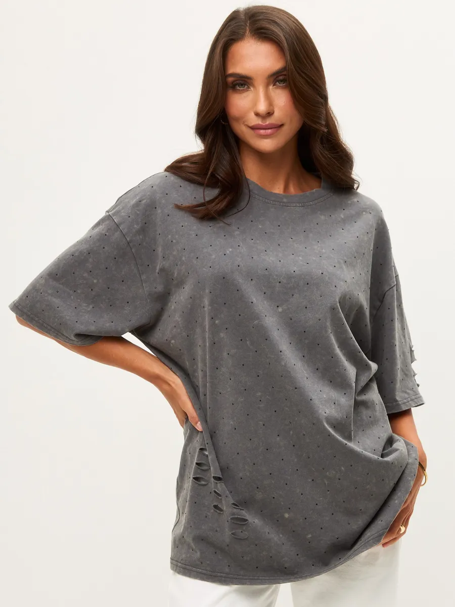 Футболка вареная оверсайз со стразами