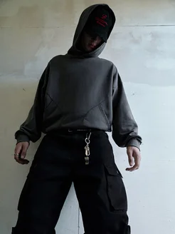 Худи oversize с вареным эффектом и люверсами