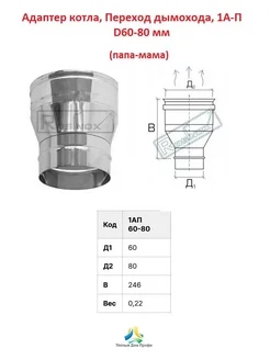 Адаптер котла, Переход дымохода, 1А-П D60-80 мм (моно) Rosinox 248664212 купить за 983 ₽ в интернет-магазине Wildberries