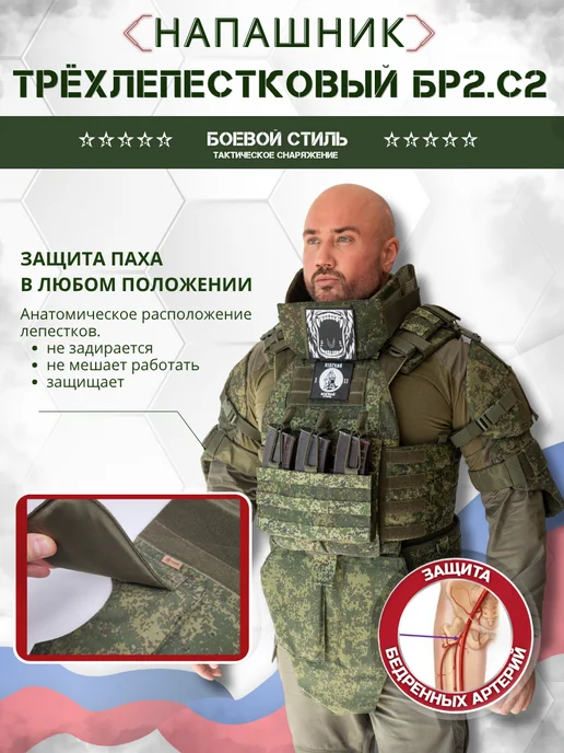 Боевой стиль Напашник БР2 трехлепестковый тактический с баллистикой Цифра, зеленый, фото 6