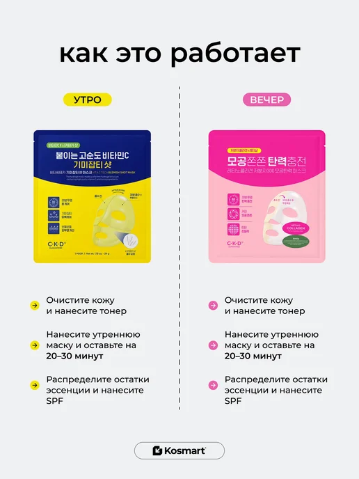 CKD GUARANTEED Набор гидрогелевых масок для лица CKD утро и вечер, 2 шт, 2 шт, фото 2