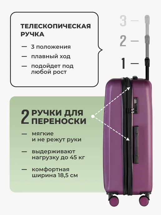 Bonle Чемодан L большой на 4 колесах с расширением, вариант, фото 3