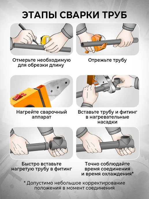 ВАРТЕХ Паяльник для пластиковых труб с насадками, черный, фото 5