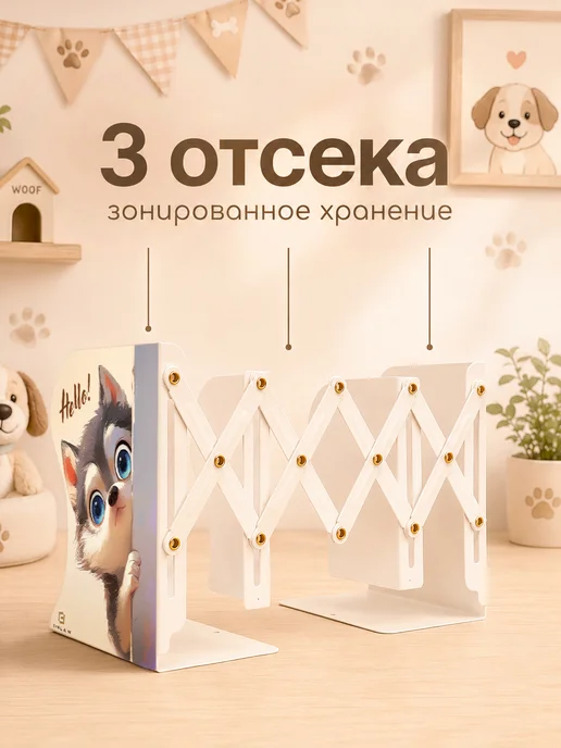 CINLAN Подставка для книг металлическая раздвижная с принтом, серый, фото 3