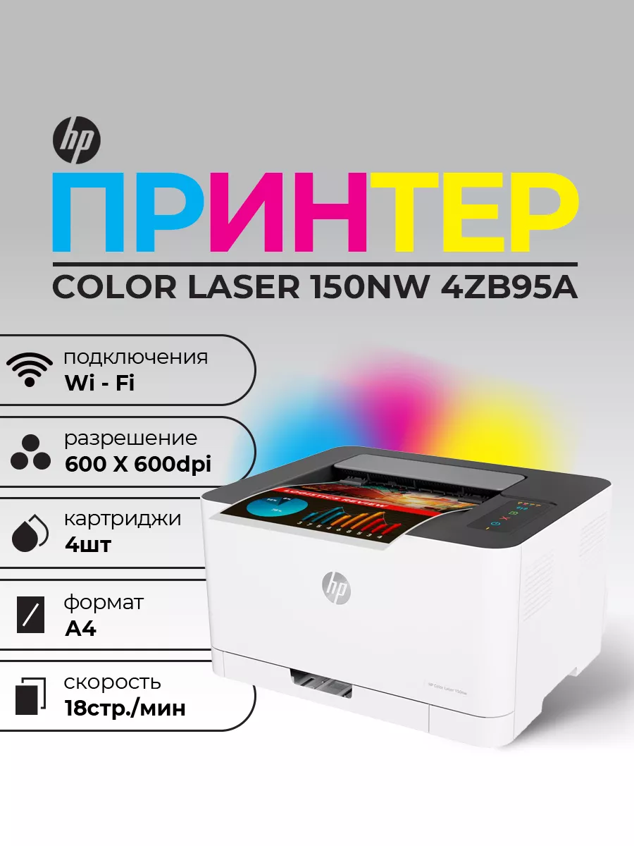 Принтер HP Color Laser 150nw 4ZB95A цветной А4 18ppm LAN HP 248941452 купить за 26 115 ₽ в интернет-магазине Wildberries