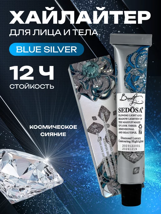 Жидкий хайлайтер для лица шиммер для тела, голубой