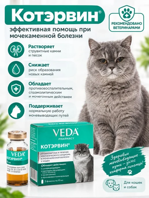 veda Котэрвин для кошек и собак 3 флакона по 10 мл, 10 мл, фото 3