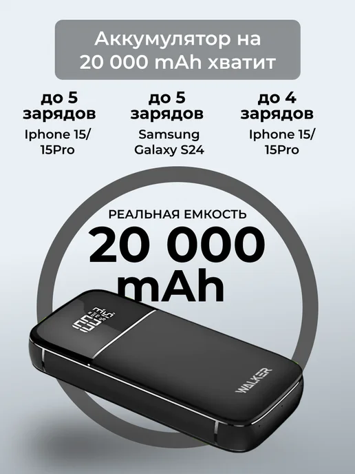 WALKER Повербанк Внешний аккумулятор 100 Вт 20000 мАч, 100 Вт, 20000 мАч, фото 5