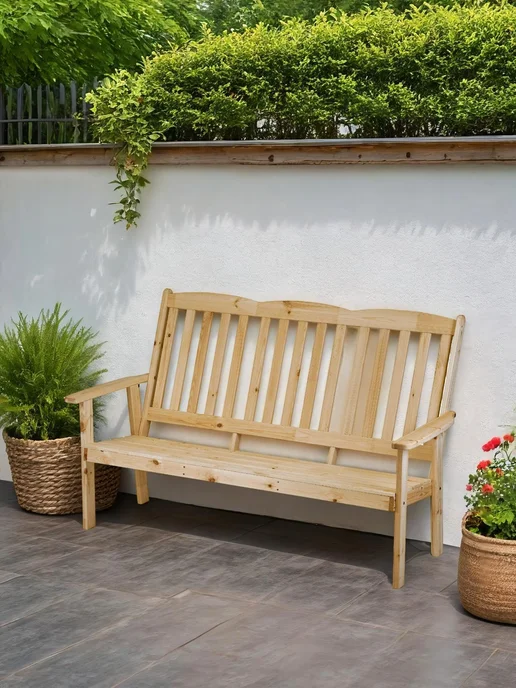 InterLINK Скамейка садовая со спинкой деревянная для дачи и дома, бежевый, фото 4