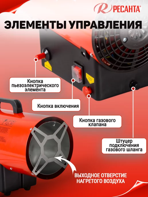 РЕСАНТА Тепловая пушка, газовый обогреватель ТГП-15000, черный, фото 5