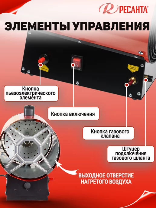 РЕСАНТА Тепловая пушка, газовый обогреватель ТГП-50000, черный, фото 5