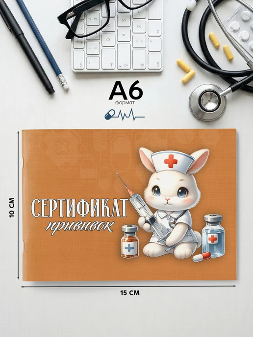 Фотокнига34 Сертификат прививок для детей А6 в школу садик, оранжевый, фото 2