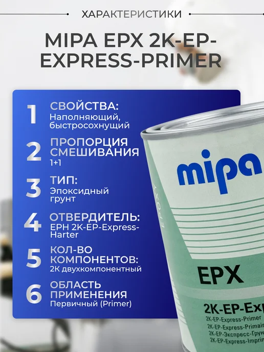mipa Экспресс-грунт + экспресс-отверд. серый EPX+EPH 2л, 2 л, фото 2