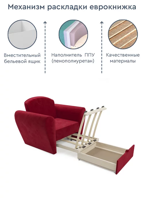 Мебель-АРС Кресло-кровать Квартет кордрой красный, красный, фото 5