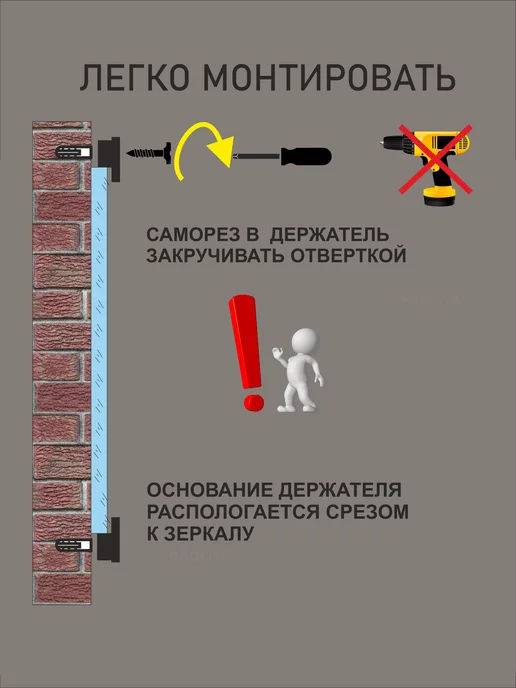 PROFiTA Крепление для зеркал и стекла, зеркалодержатель, вариант, фото 6
