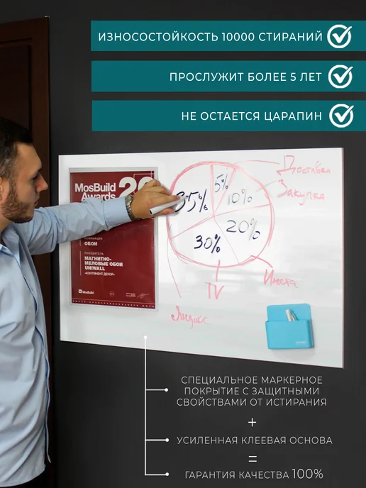 UNIWALL Доска магнитно-маркерная глянцевая самоклеящаяся 45х60, 60x90, фото 3