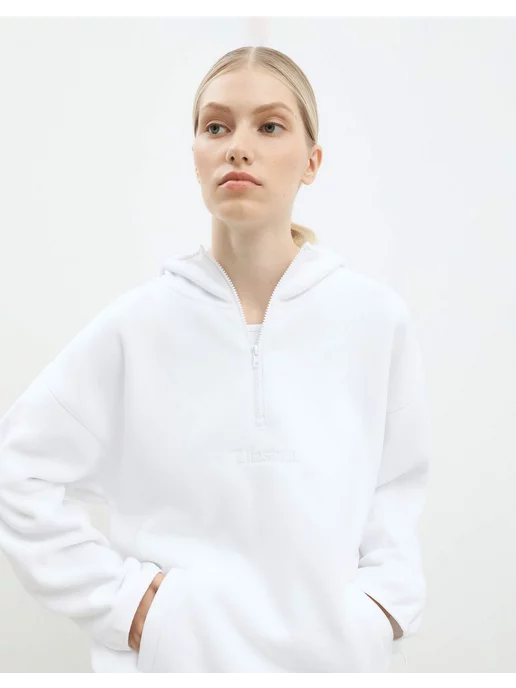 Молочное худи-трансформер oversize с вышивкой