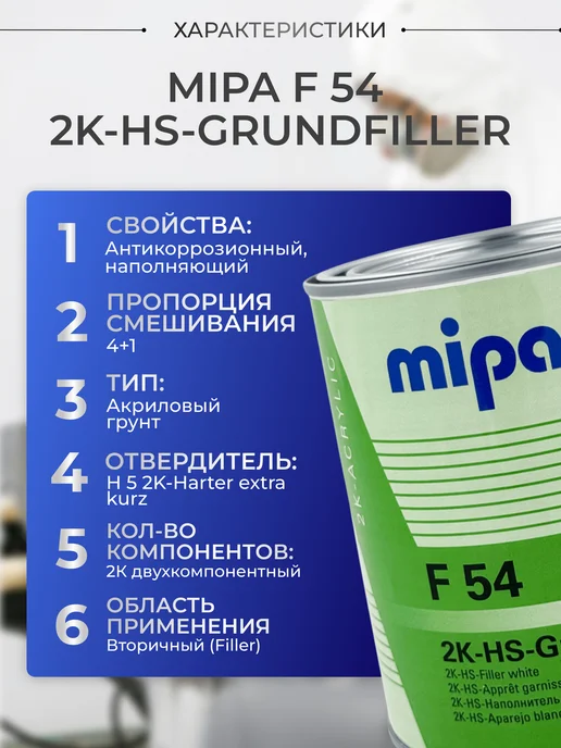 mipa Грунт-наполнитель на акрил. основе серый+отв. F54+H5 1,25л, 1,25 л, черный, фото 2