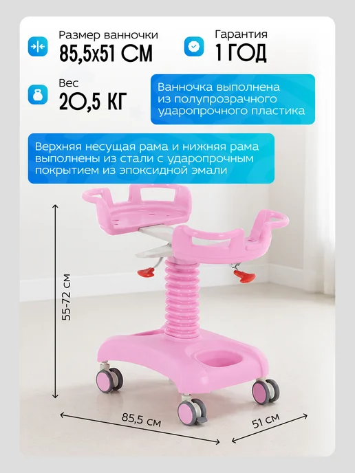 Med-Mos Кровать медицинская неонатальная с кювезом для новорожденных…, розовый, фото 3