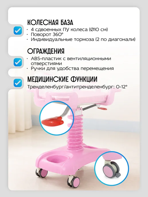 Med-Mos Кровать медицинская неонатальная с кювезом для новорожденных…, розовый, фото 4