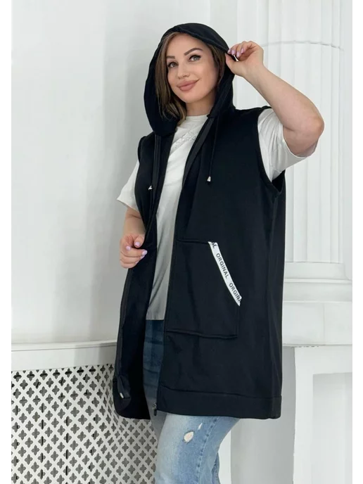 Style trend Жилетка теплая на молнии флисовая, синий, фото 4