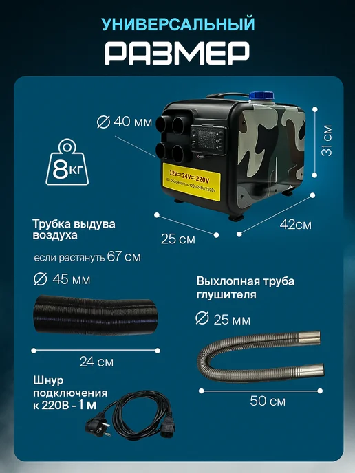 SSR ABTO Автономный дизельный отопитель 3в1 автономка 8 квт, зеленый, фото 4