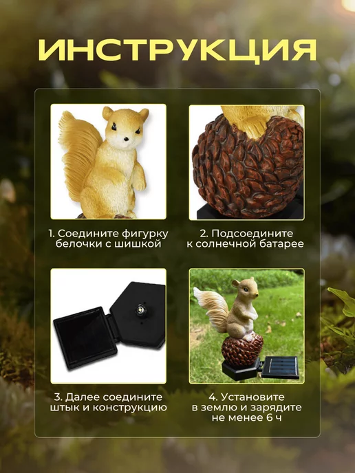 Садовые чудеса Садовая фигурка на солнечной батарее белки, вариант, фото 5