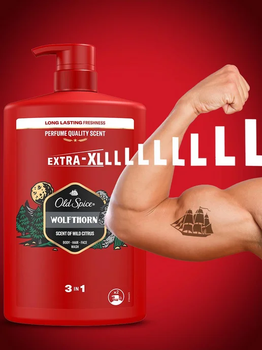 Old Spice Гель для душа мужской 3в1 Wolfthorn, 1000 мл, 1 л, фото 7