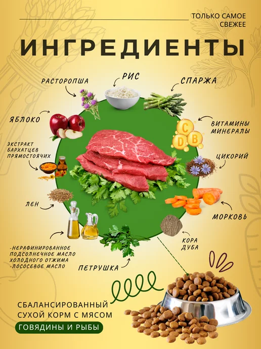 Сухой корм acari ciar Регулярный Баланс для собак, говядина, рыба, 15,2 кг, фото 2