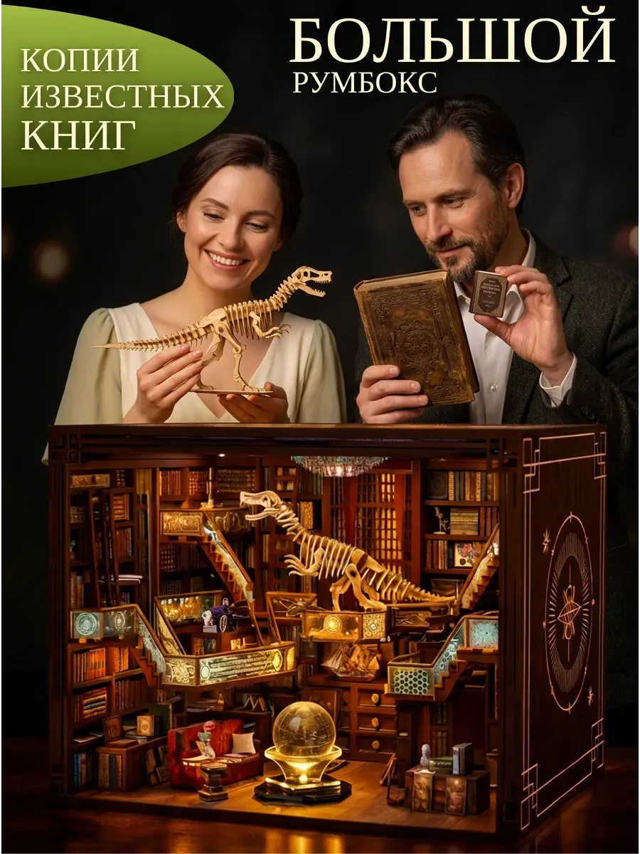 Румбокс книжный большой с подсветкой, конструктор Roombox КрисПи