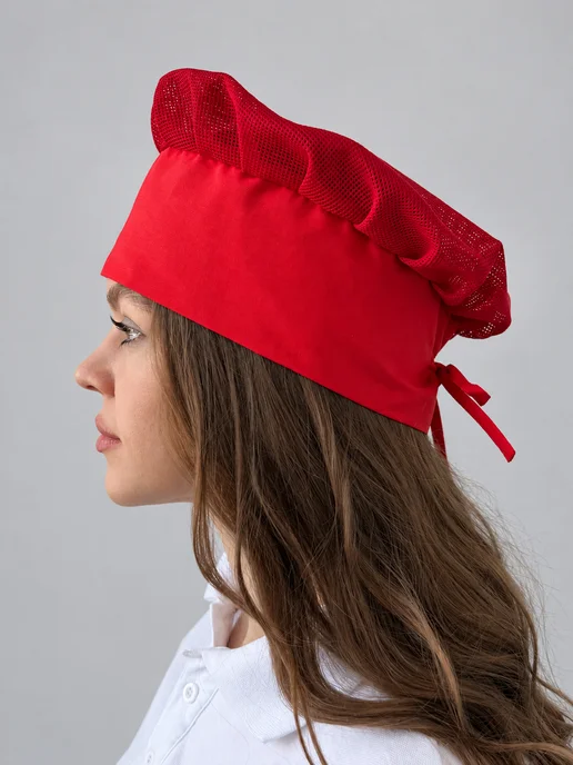 KREATEX Колпак поварской шапочка сетка, красный, фото 4