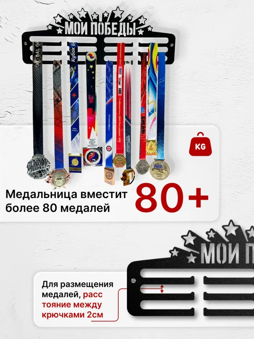 МОИ ПОБЕДЫ Медальница металлическая настенная 60см, черный, фото 5