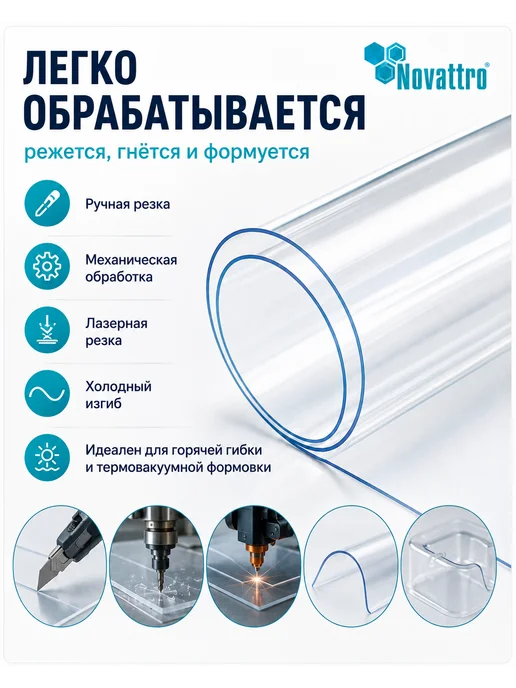 Пластик листовой ПЭТ-А 0.5 мм 1.20х2.05 м Novattro прозрач, 1.20x2.05 м, фото 3