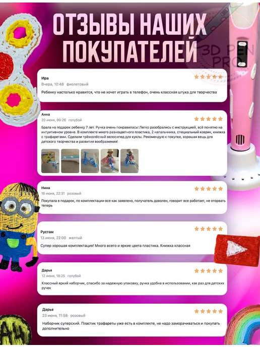 3D PEN PRO 3Д ручка с набором пластика и трафаретами Зд, розовый, фото 6