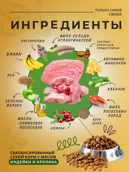 Сухой корм acari ciar Витал Медиум для собак, индейка, 15 кг, фото 2