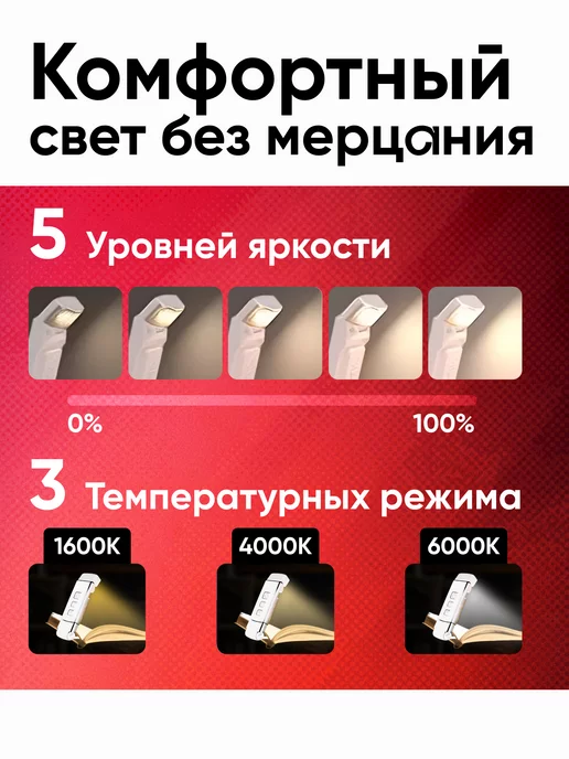 D-HOUSE Фонарик для чтения книг лампа на прищепке, вариант, фото 2
