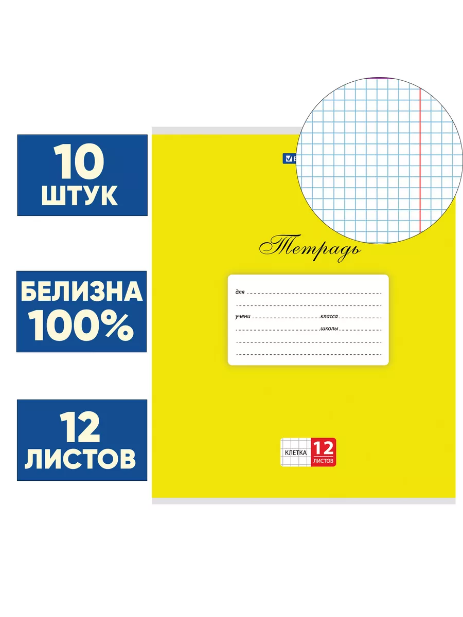 Тетрадь в клетку 12 листов школьная набор