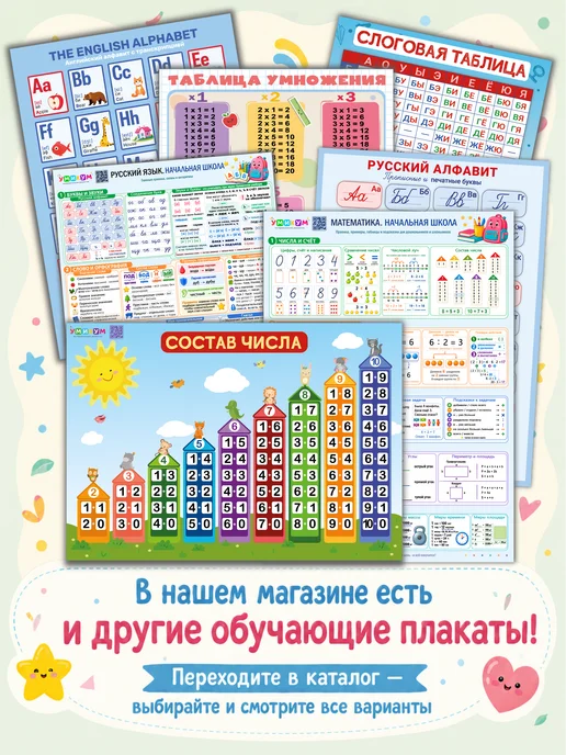 Умикум Обучающий плакат состав числа, синий, фото 6