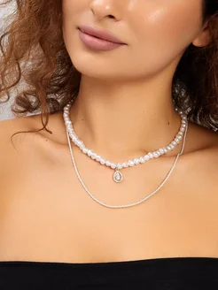 Цепочка на шею с жемчугом двойная Medelline Style 250318303 купить за 340 ₽ в интернет-магазине Wildberries