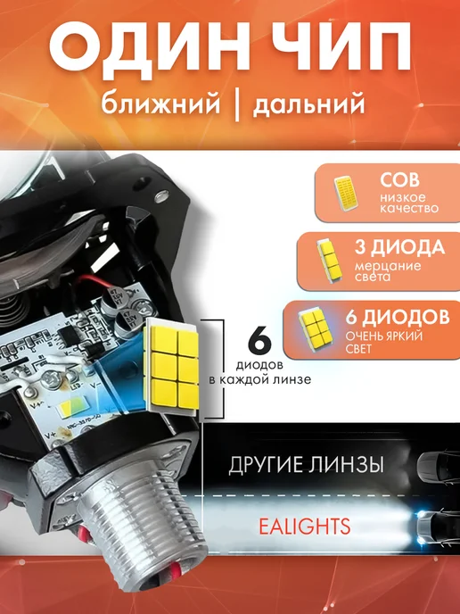 EAlights Би лед линзы в фары 2.5 bi led 12v светодиодные, вариант, фото 5