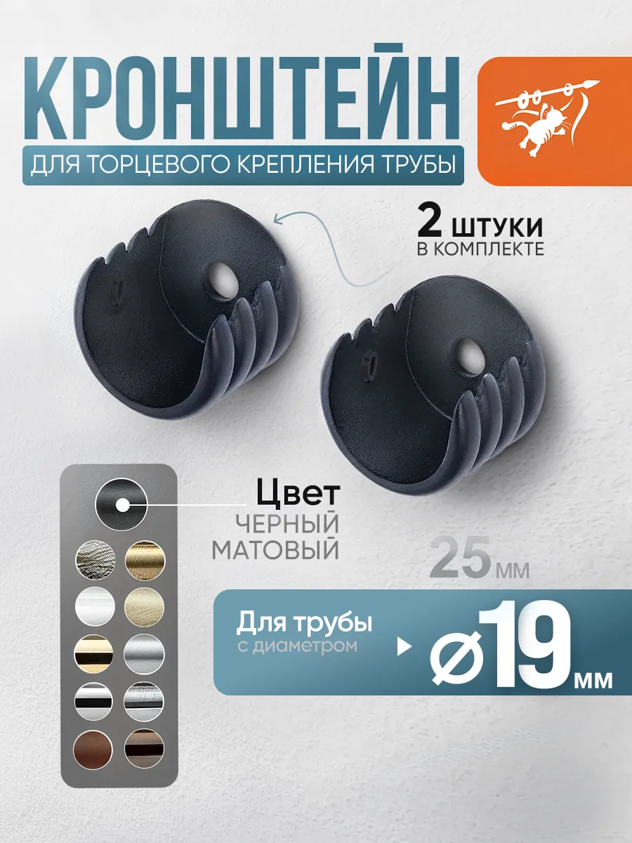 Кронштейн для карниза настенный боковой 19 мм черный матовый