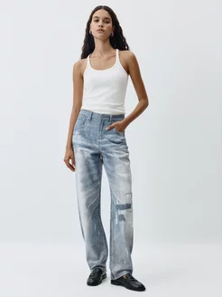 Джинсы прямые Straight Fit в стиле гранж с заплатками SELA 250608394 купить за 1 181 ₽ в интернет-магазине Wildberries
