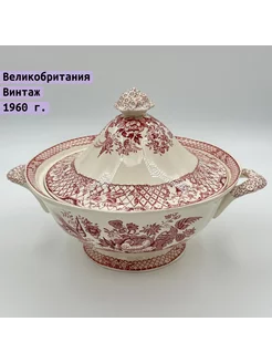 Террина, украшенная цветочным декором, фаянс, деколь